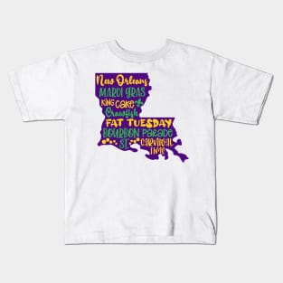 Mardi Gras, New Orleans, Louisiana Map, Funny Mardi Gras Kids T-Shirt